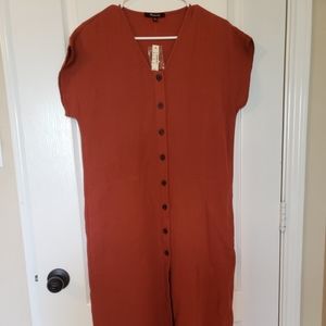 Madewell rust colored midi dress.